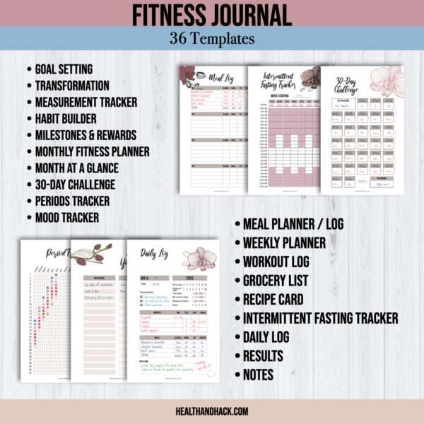 Printable Fitness Planner and Exercise Guide Bundle - Orchid - Image 3