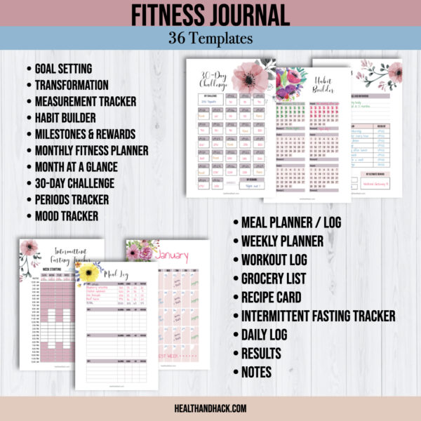 Printable Fitness Planner and Exercise Guide Bundle - Floral - Image 3