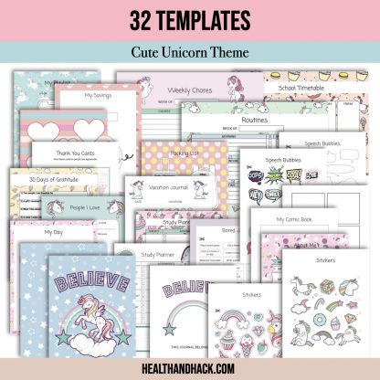 Printable Bullet Journal For Kids - Unicorns - Image 2